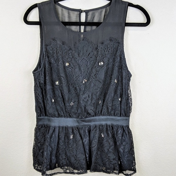 Meadow Rue Stargazer Peplum Black Peplum Top sz M - Picture 2 of 8